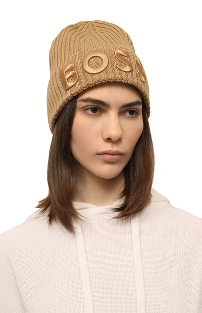 Шерстяная шапка BOSS бежевого цвета по цене 9560 руб., арт. 50497815, фото 2 Шерстяная шапка BOSS, арт. 50497815, фото 2