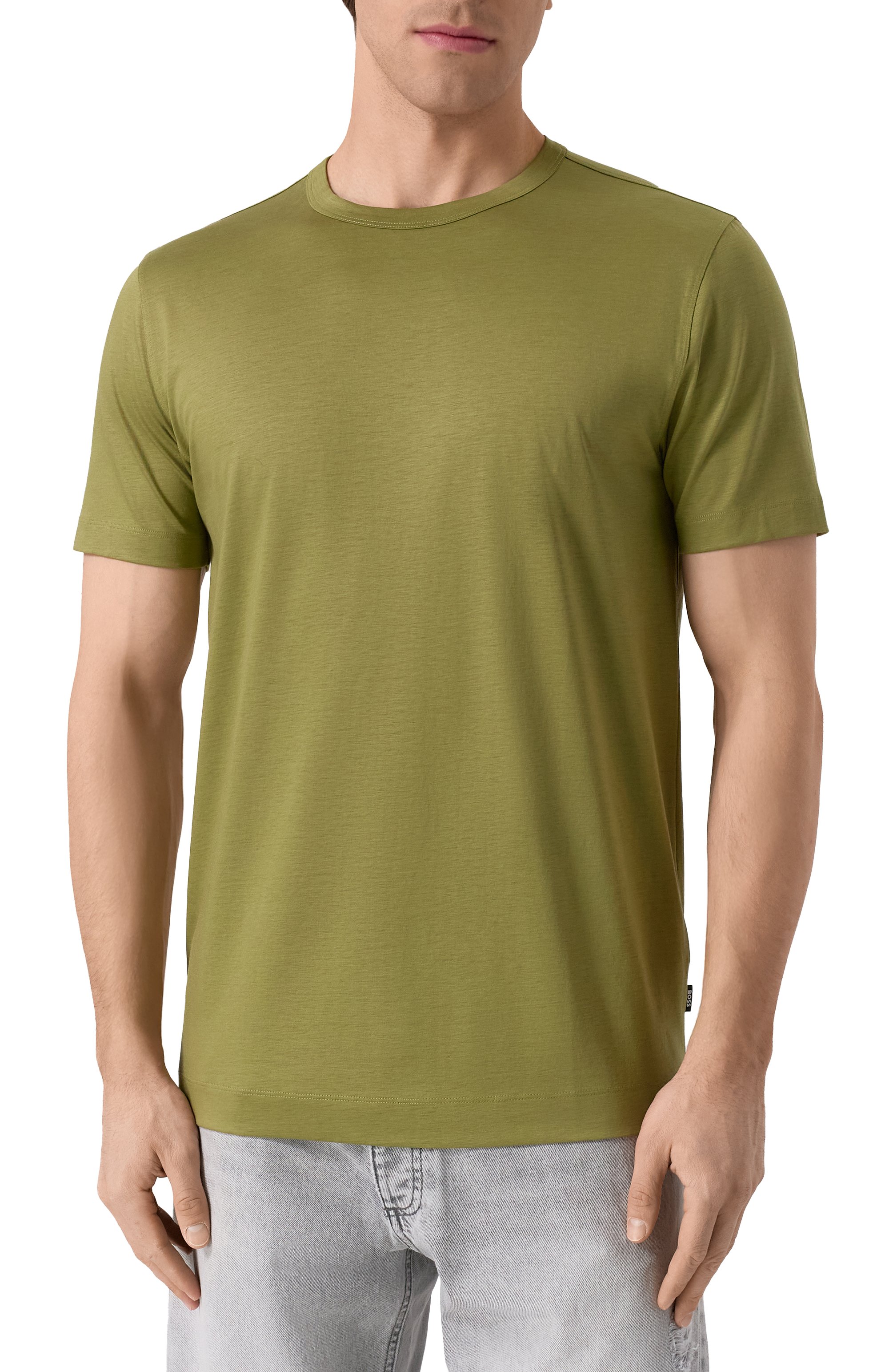 Футболка из лиоцелла и хлопка BOSS хаки цвета по цене 14950 руб., арт. 50513674, фото 3 Футболка из лиоцелла и хлопка BOSS, арт. 50513674, фото 3