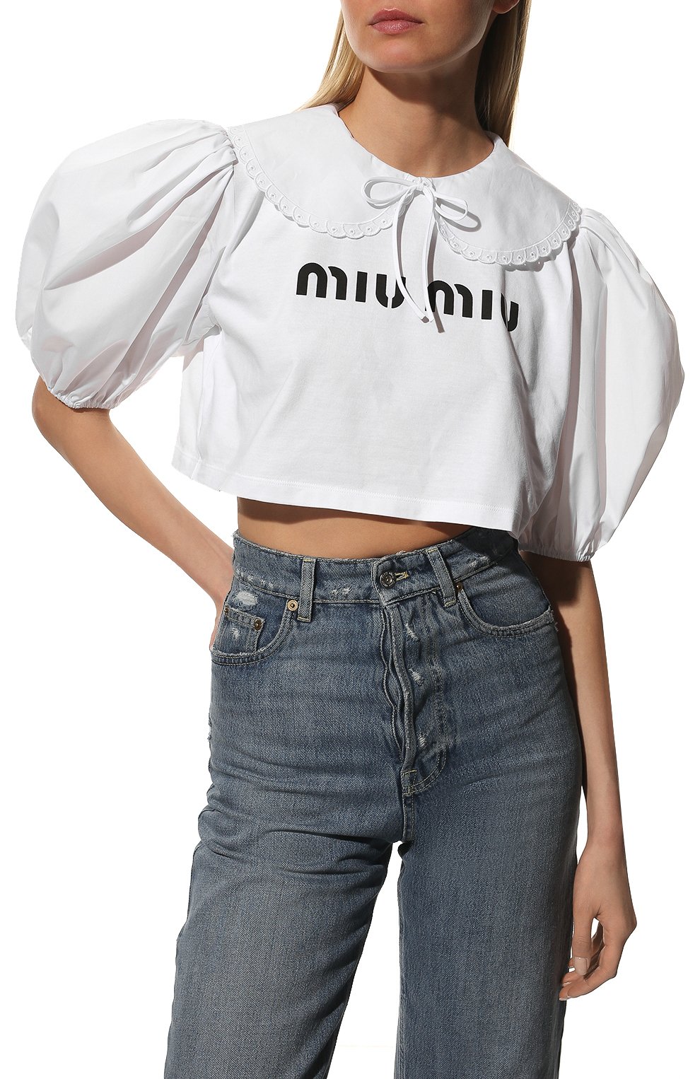 Хлопковая футболка MIU MIU, арт. MJN350-10OM-F0009, фото 3