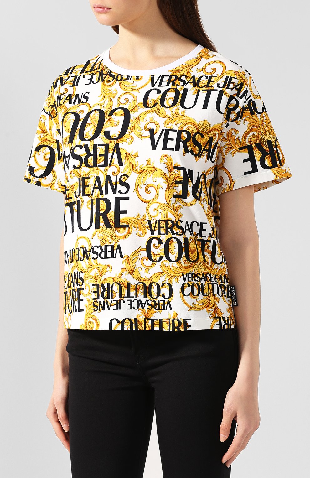 Хлопковая футболка VERSACE JEANS COUTURE белого цвета по цене 13800 руб., арт. B2HUA706-UDP606/S0589, фото 3 Хлопковая футболка VERSACE JEANS COUTURE, арт. B2HUA706-UDP606/S0589, фото 3
