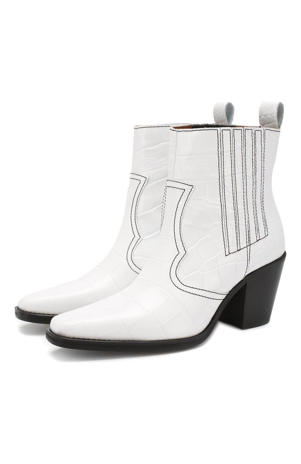 Кожаные ботильоны GANNI белого цвета по цене 49950 руб., арт. S0866, фото 1 Кожаные ботильоны GANNI, арт. S0866, фото 1