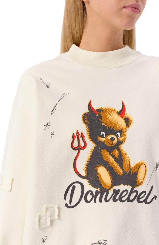 Хлопковый свитшот DOMREBEL DIABL0 BEAR SWEATSHIRT Кремовый  DIABL0 BEAR SWEATSHIRT Фото 5