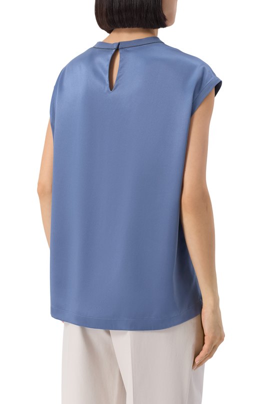Атласный топ Brunello Cucinelli MPC59EH500 Синий  MPC59EH500 Фото 4
