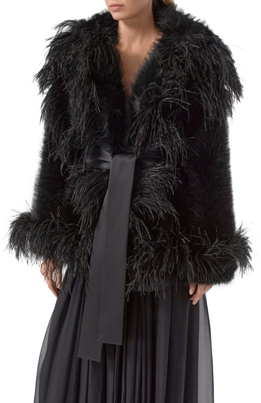 Шуба с отделкой перьями Elie Saab J0148AP25/FR001 Чёрный  J0148AP25/FR001 Фото 3