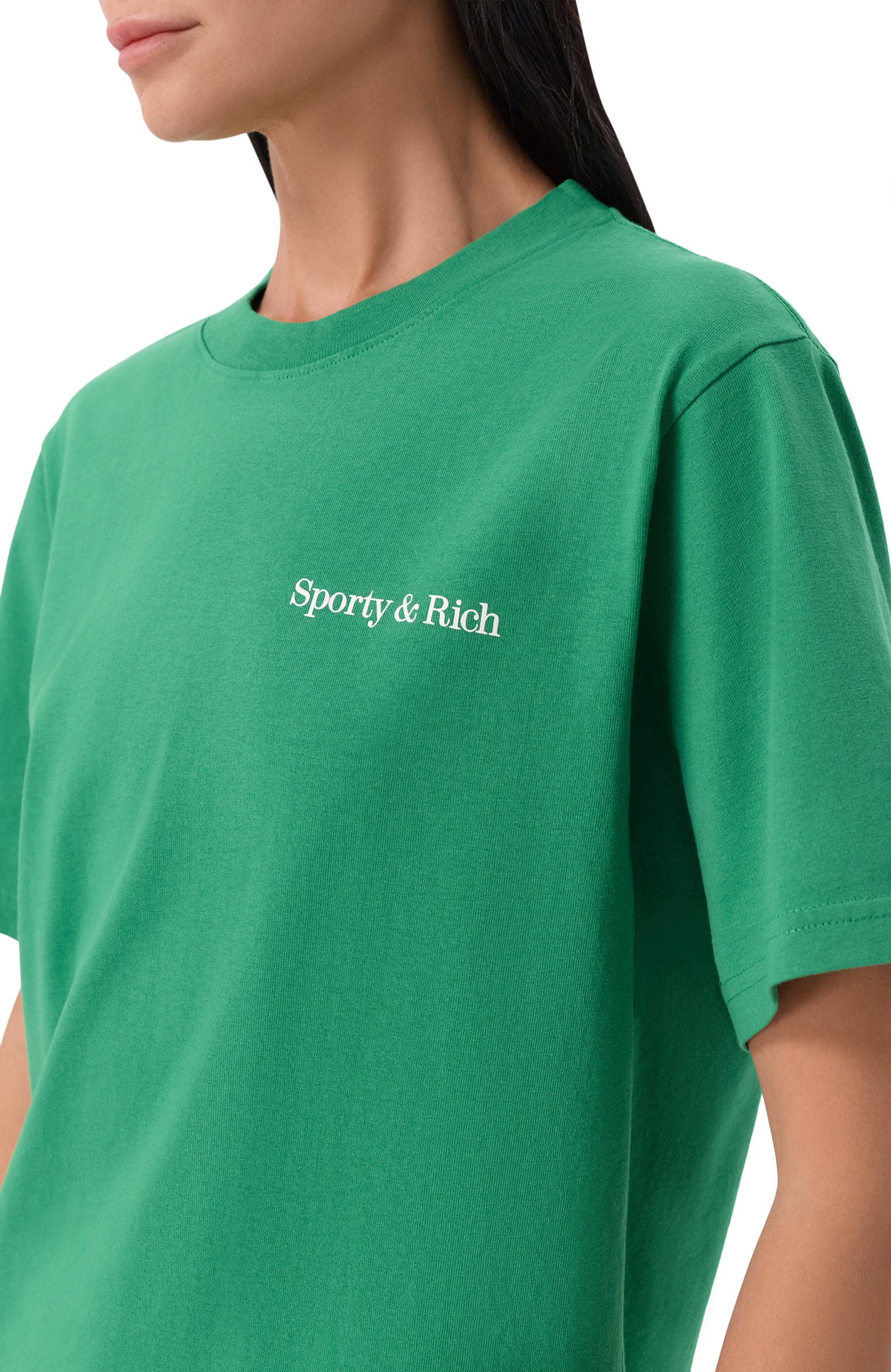 Хлопковая футболка SPORTY AND RICH зеленого цвета по цене 12150 руб., арт. T011973086GR19, фото 5 Хлопковая футболка SPORTY AND RICH, арт. T011973086GR19, фото 5