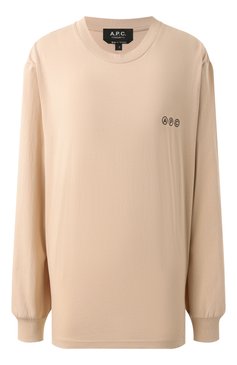 Женская хлопковый лонгслив A.P.C. бежевого цвета, арт. C0HBM-M26438 | Фото 1 (Драгоценные камни: Проставлено; Длина (для топов): Стандартные; Рукава: Длинные; Материал сплава: Проставлено; Стили: Кэжуэл; Материал внешний: Хлопок; Принт: С принтом)