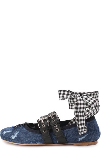 Балетки из денима с лентами на щиколотке MIU MIU, арт. 5F466A/3I2W, фото 2