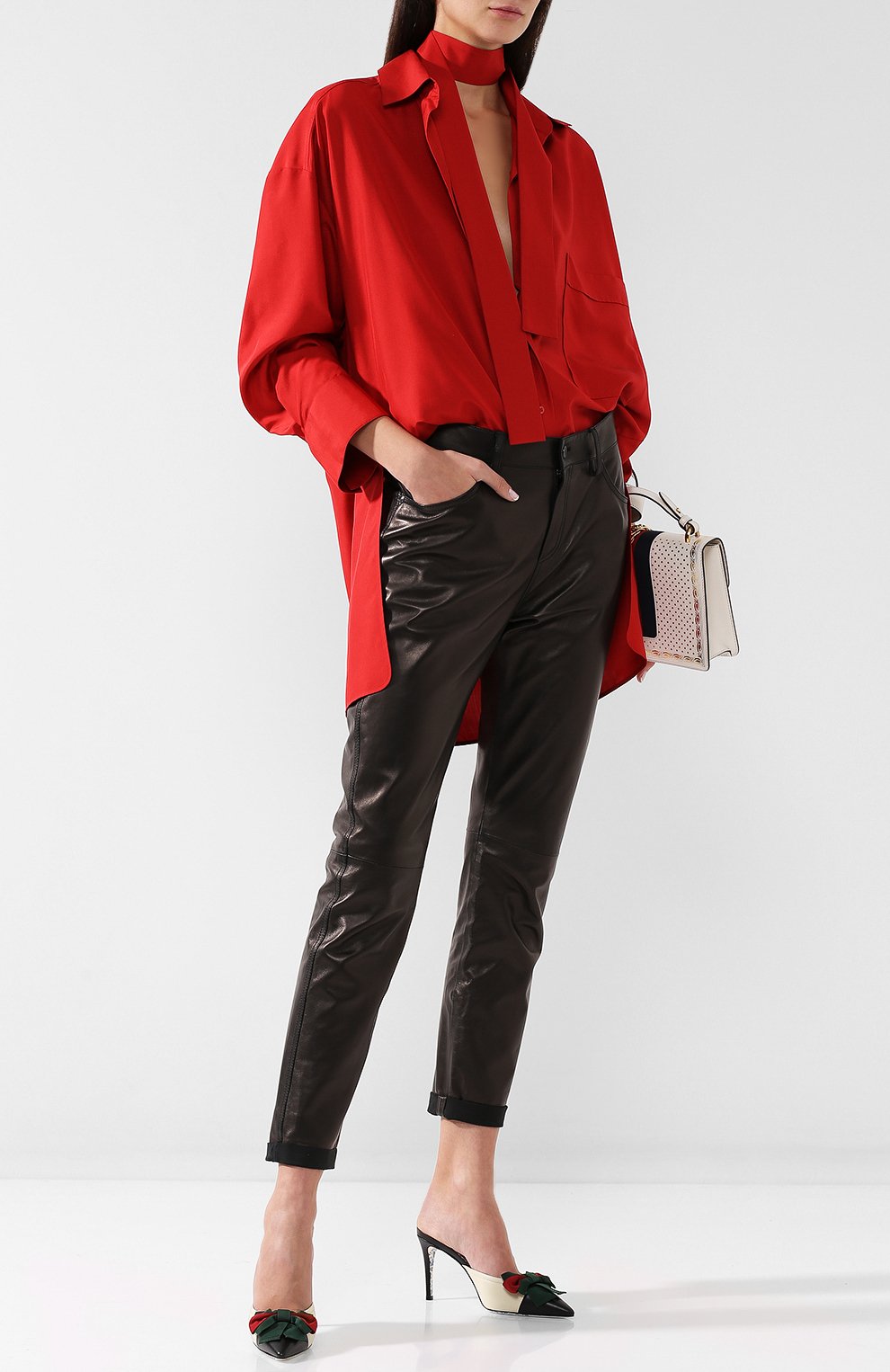 Кожаные мюли с бантом на шпильке GUCCI, арт. 519569/0HEC0, фото 2