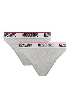 Женские комплект из двух пар трусов MOSCHINO серого цвета, арт. 232V6/A1384/4402 | Фото 1 (Женское Кросс-КТ: Трусы; Материал сплава: Проставлено; Нос: Не проставлено; Материал внешний: Хлопок)