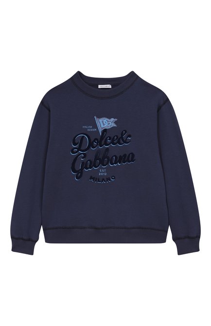 Детский хлопковый свитшот DOLCE & GABBANA темно-синего цвета, арт. L4JWKT/G706H/8-14 | Фото 1 (Рукава: Длинные; Материал сплава: Проставлено; Материал внешний: Хлопок; Драгоценные камни: Проставлено)