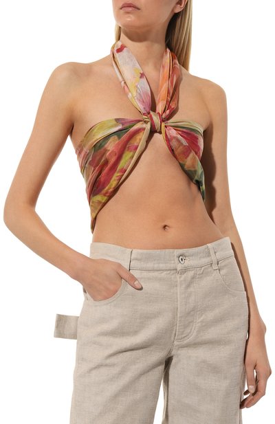 Шелковый платок розы GOURJI разноцветного цвета по цене 18980 руб., арт. T23ROSE7R, фото 3 Шелковый платок розы GOURJI, арт. T23ROSE7R, фото 3