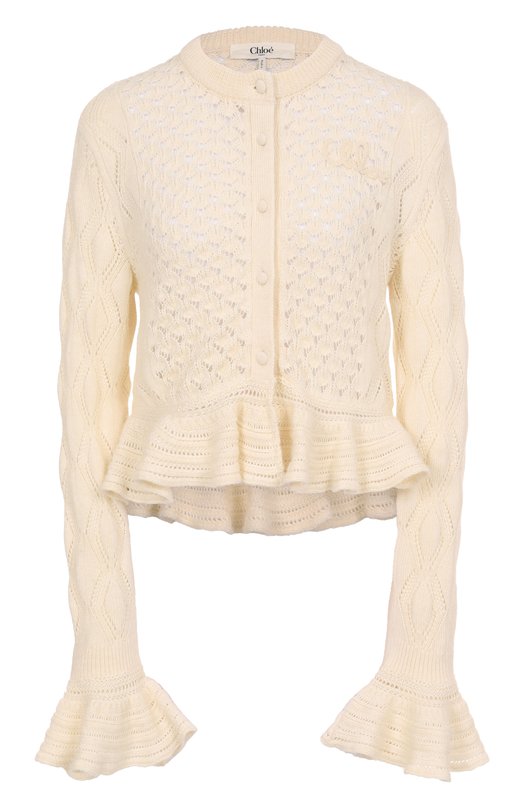 Кардиган из хлопка и шерсти Chloé CH25AMC01590 Кремовый CH25AMC01590