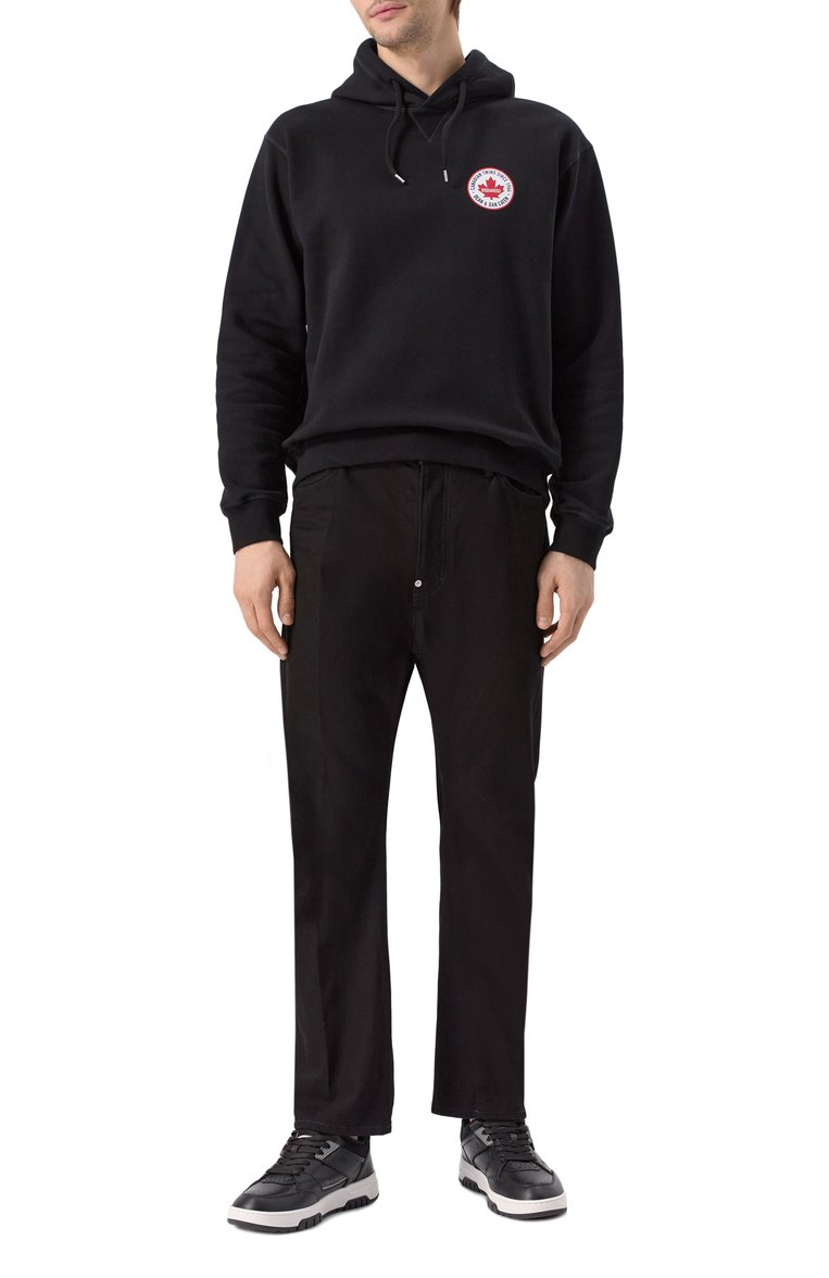 Мужской хлопковое худи DSQUARED2 черного цвета, арт. S74GU0868/S25516 | Фото 2 (Драгоценные камни: Проставлено; Длина (для топов): Стандартные; Материал сплава: Проставлено; Рукава: Длинные; Стили: Кэжуэл; Мужское Кросс-КТ: Худи-одежда; Принт: Без принта; Материал внешний: Хлопок)