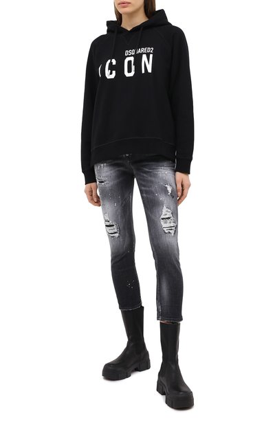 Хлопковое худи DSQUARED2 черного цвета по цене 32450 руб., арт. S80GU0004/S25042, фото 2 Хлопковое худи DSQUARED2, арт. S80GU0004/S25042, фото 2