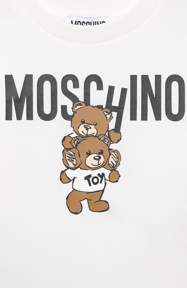 Детская хлопковый лонгслив MOSCHINO белого цвета, арт. HU000W/LAA01/4-8 | Фото 3 (Рукава: Длинные; Драгоценные камни: Проставлено; Материал сплава: Проставлено; Материал внешний: Хлопок; Мальчики Кросс-КТ: Лонгслив-одежда; Тематический товар: Teddy Bear; Ростовка одежда: 6 лет | 116 см, 8 лет | 128 см, 4 года | 104 см, 5 лет | 110 см)