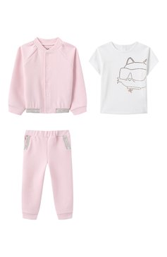 Детская комплект из трех предметов KARL LAGERFELD KIDS светло-розового цвета, арт. Z30521. | Фото 1 (Материал сплава: Проставлено; Материал внешний: Хлопок; Рукава: Длинные; Драгоценные камни: Проставлено; Девочки Кросс-КТ: Костюмы-спорт; Ростовка одежда: 36 мес | 98 см)