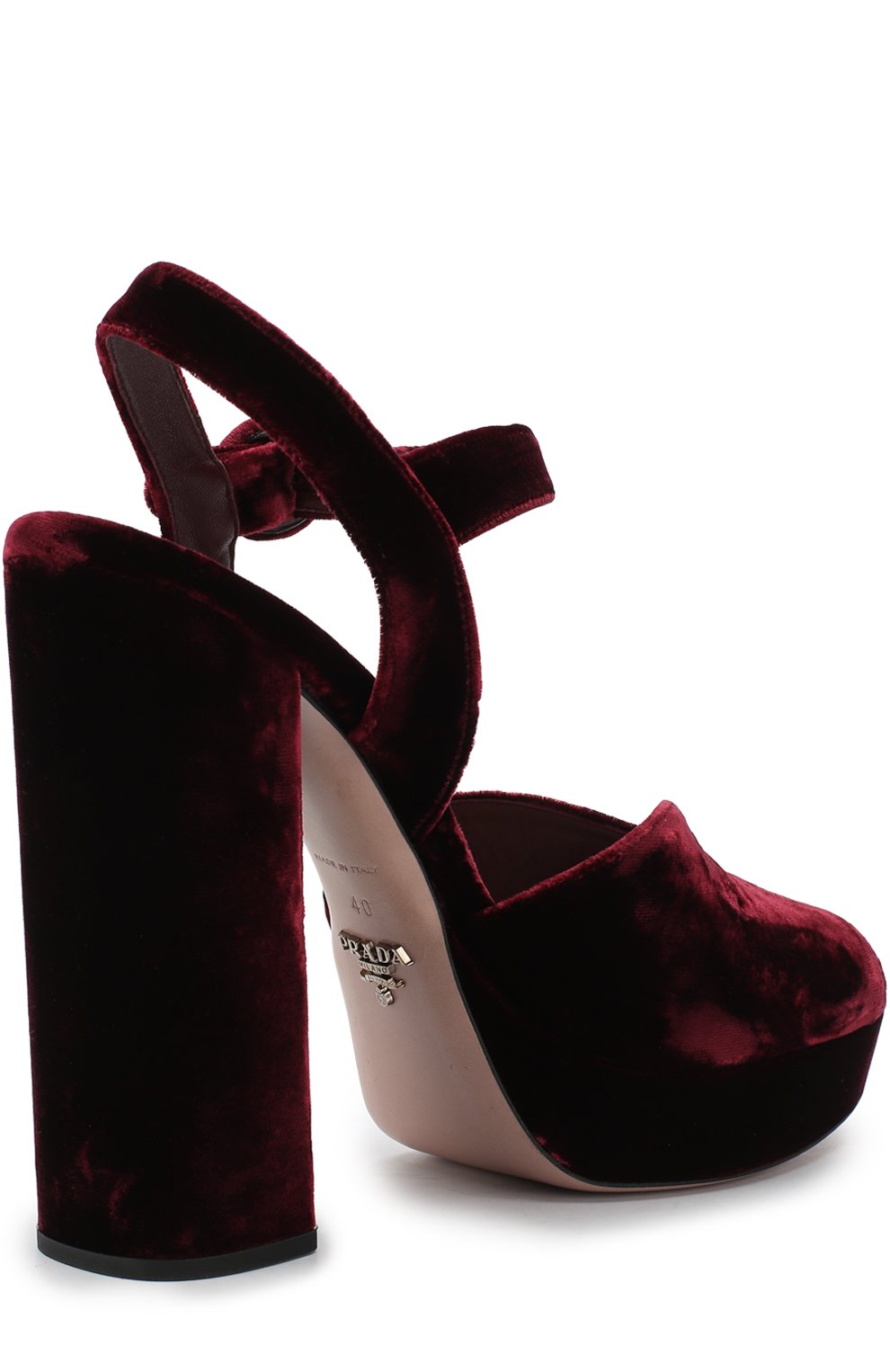Бархатные босоножки на устойчивом каблуке и платформе PRADA, арт. 1XP39A-68-F0007-B130, фото 4