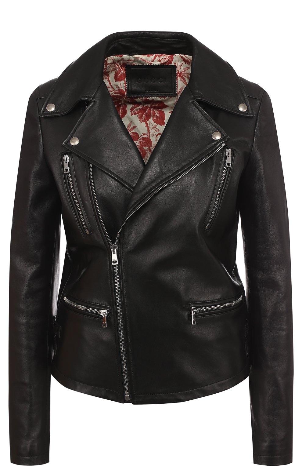 Однотонная кожаная куртка с косой молнией GUCCI, арт. 419017/XN336, фото 1