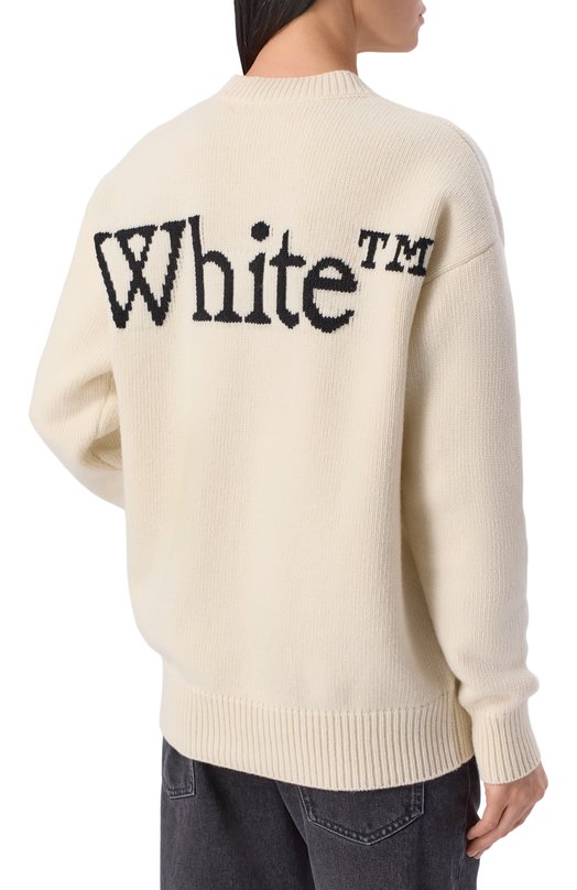 Шерстяной свитер Off-White 0WHE100F25KNI002 Кремовый  0WHE100F25KNI002 Фото 4