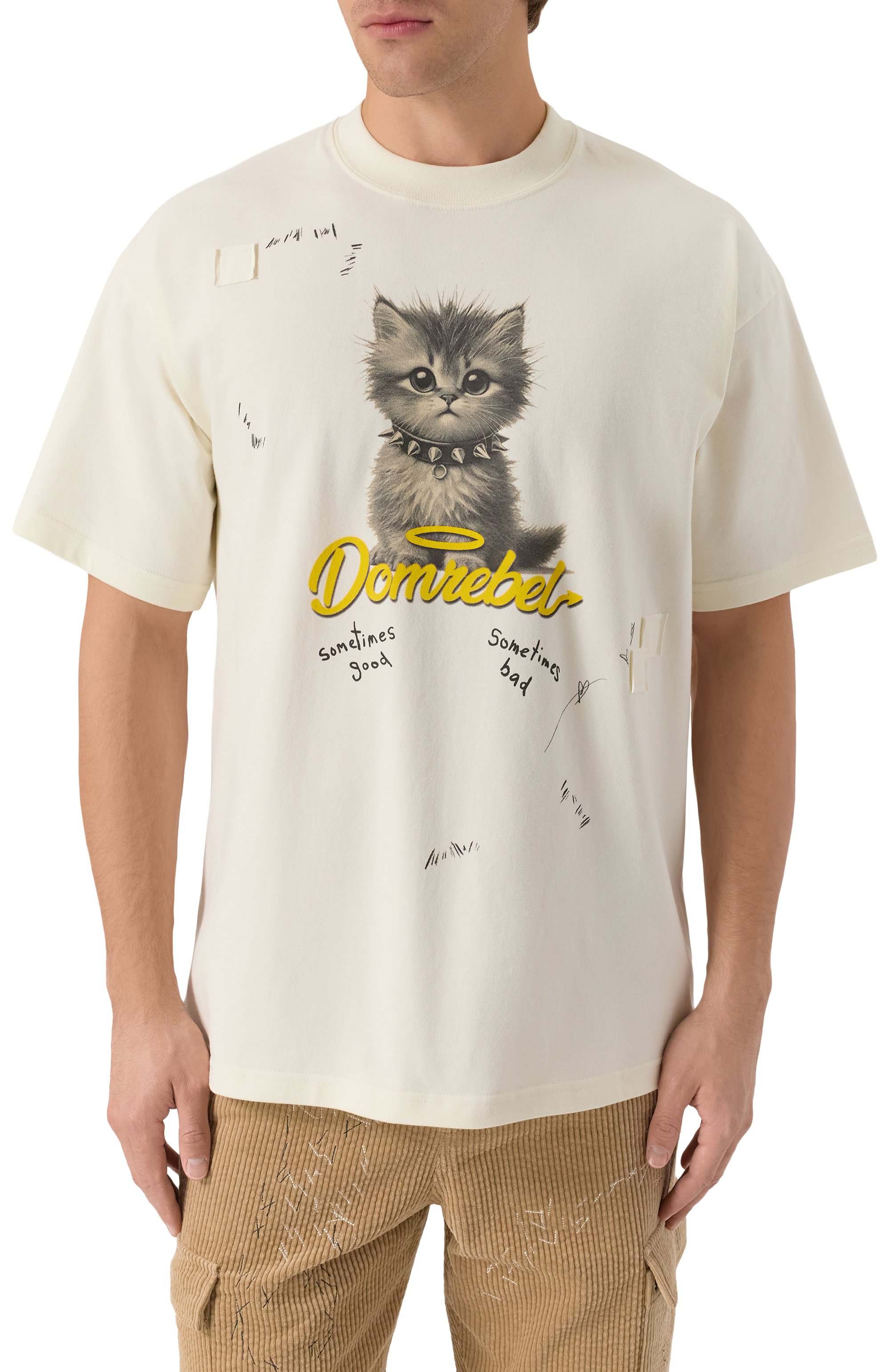 Хлопковая футболка DOMREBEL белого цвета по цене 22100 руб., арт. M KITTY PUNK, фото 3 Хлопковая футболка DOMREBEL, арт. M KITTY PUNK, фото 3