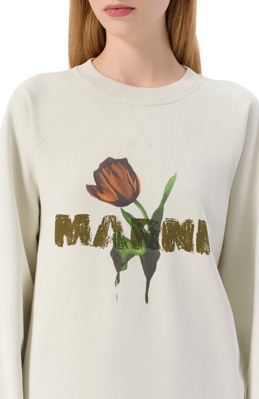 Хлопковый свитшот Marni FLJE0128PA/USCY32 Кремовый  FLJE0128PA/USCY32 Фото 5