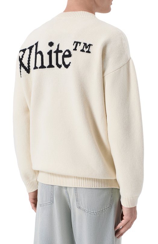 Шерстяной свитер Off-White 0MHE20QF25KNI001 Кремовый  0MHE20QF25KNI001 Фото 4