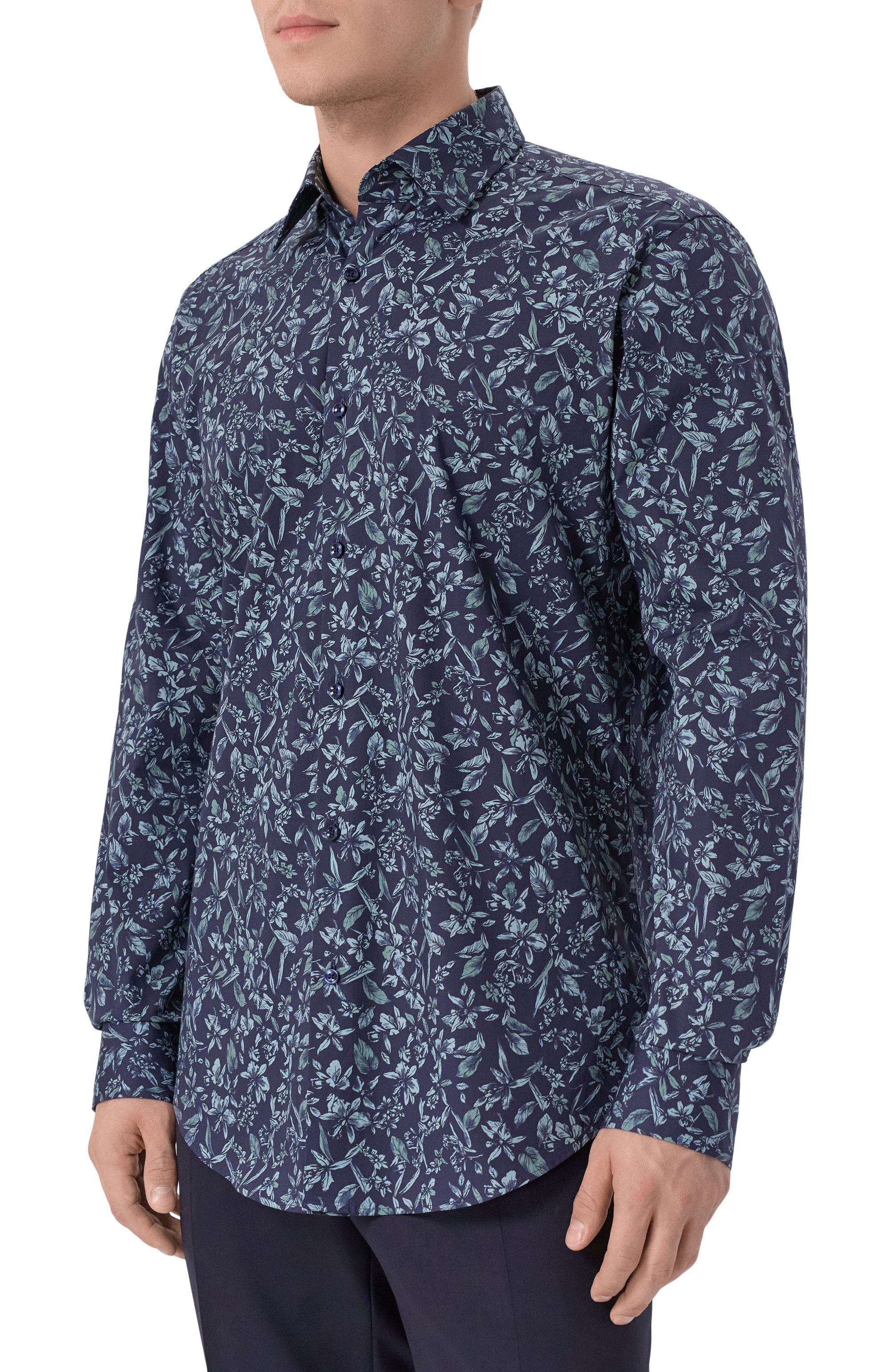 Хлопковая рубашка BOSS темно-синего цвета по цене 17950 руб., арт. 50549928, фото 3 Хлопковая рубашка BOSS, арт. 50549928, фото 3