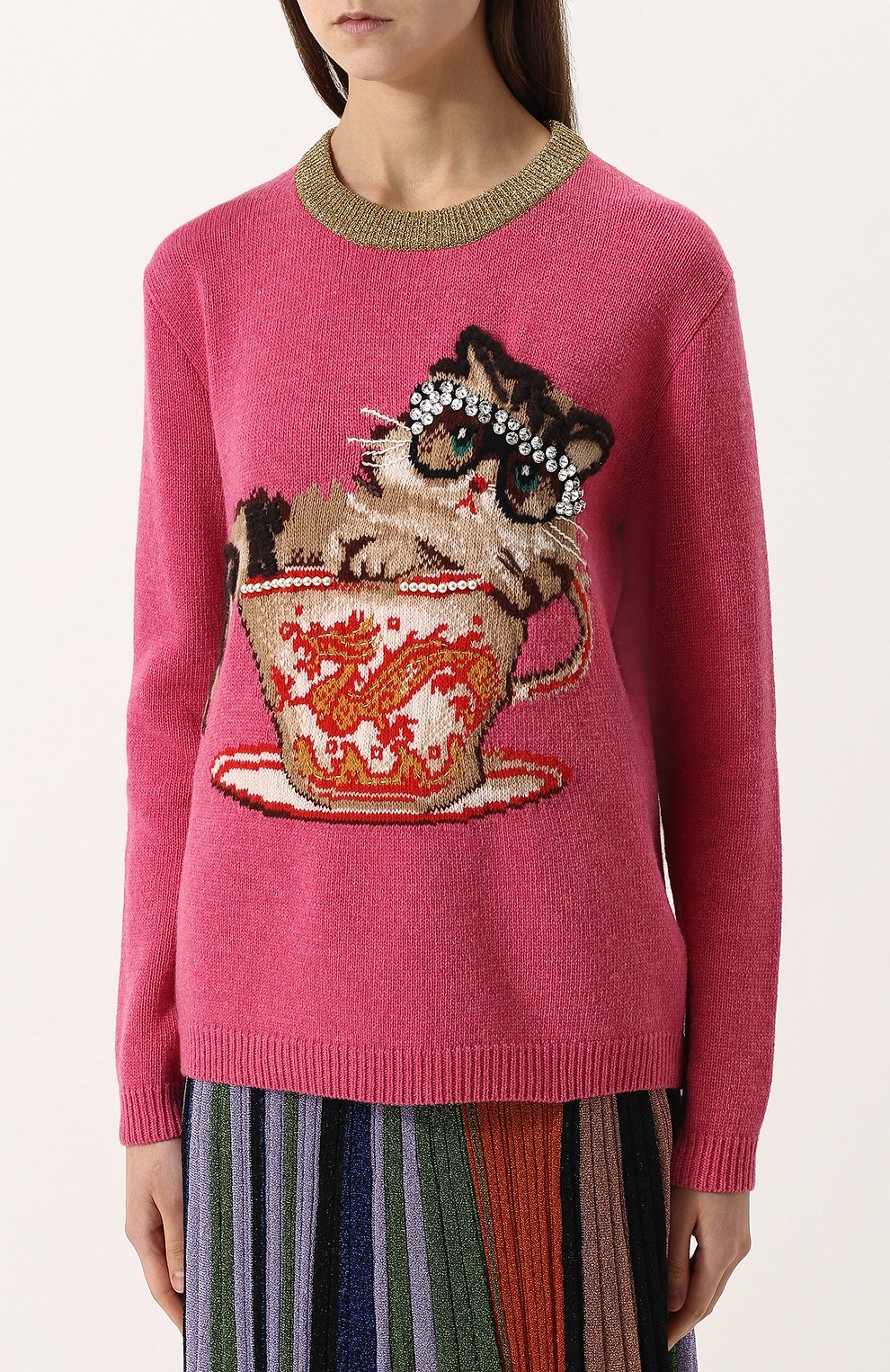 Шерстяной пуловер прямого кроя с круглым вырезом GUCCI, арт. 503897/X9Q11, фото 3