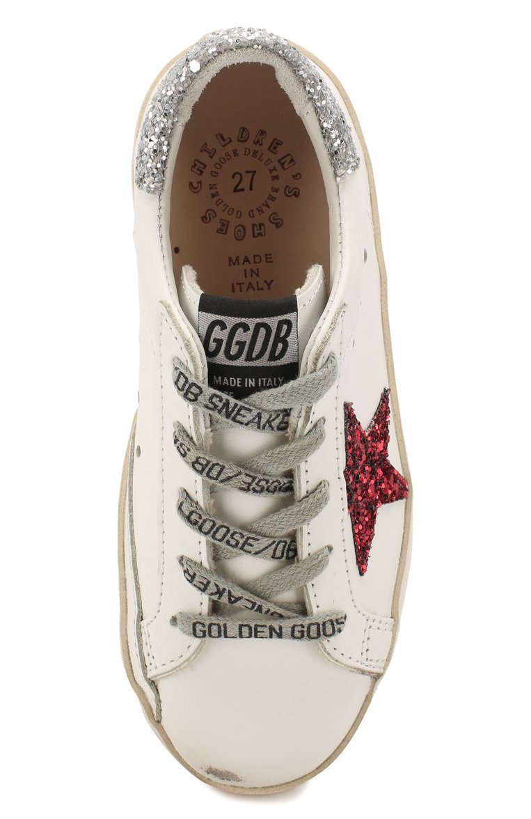 Детские кожаные кеды superstar GOLDEN GOOSE DELUXE BRAND белого цвета, арт. G36KS001.B40 | Фото 4 (Материал внутренний: Натуральная кожа; Девочки Кросс-КТ: Обувь-низкие; Нос: Не проставлено; Материал сплава: Проставлено; Материал внешний: Натуральная кожа)