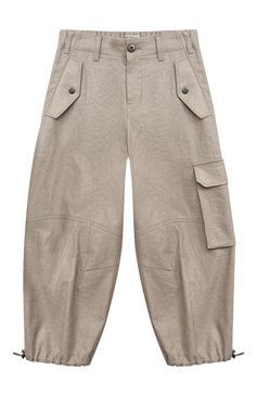 Детские брюки из хлопка и льна BRUNELLO CUCINELLI бежевого цвета, арт. BH500S286A | Фото 1 (Нос: Не проставлено; Материал сплава: Проставлено; Материал внешний: Лен, Хлопок; Случай: Повседневный; Ростовка одежда: 6 лет | 116 см, 4 года | 104 см)