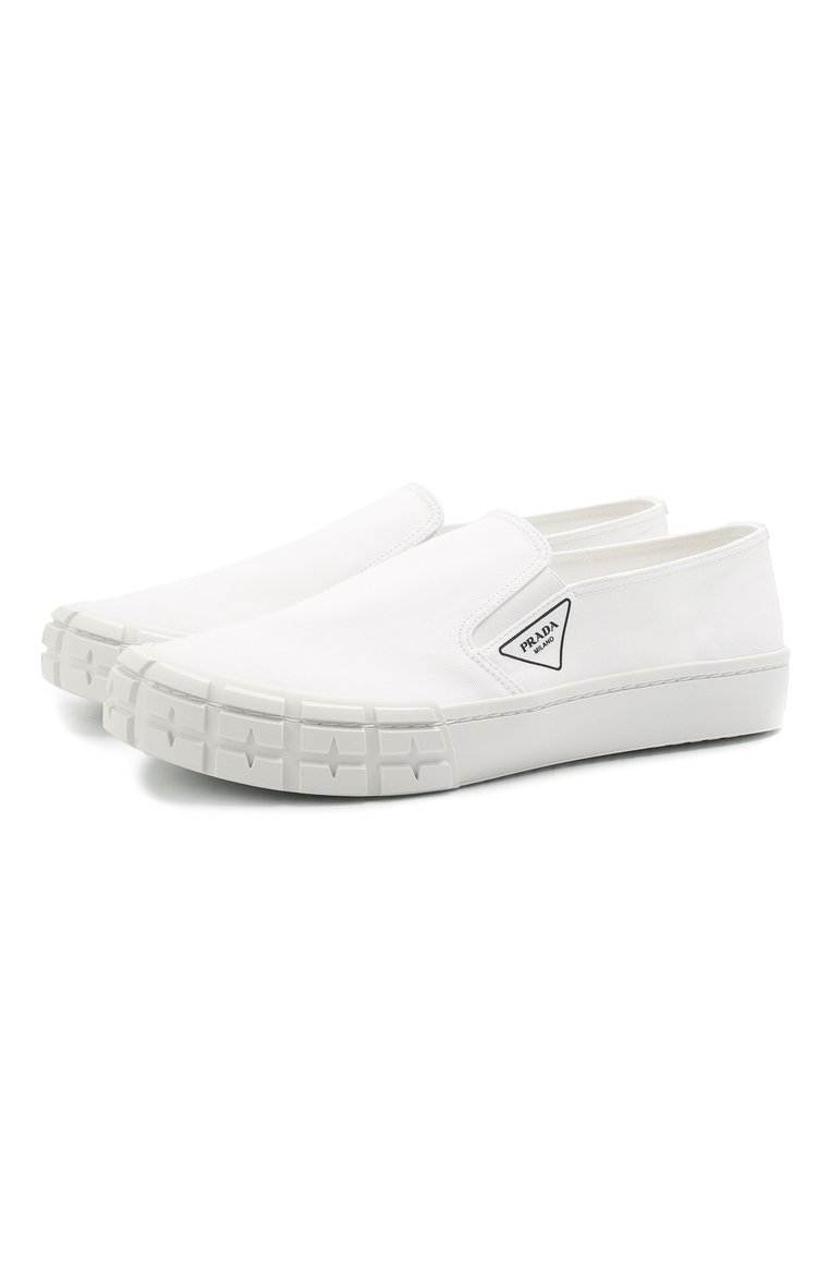 Мужские текстильные слипоны cassetta wheel PRADA белого цвета, арт. 2DG113-GUD-F0009-G000 | Фото 1 (Материал внешний: Текстиль; Случай: Повседневный; Стили: Кэжуэл; Нос: Не проставлено; Кросс-КТ: Низкие)