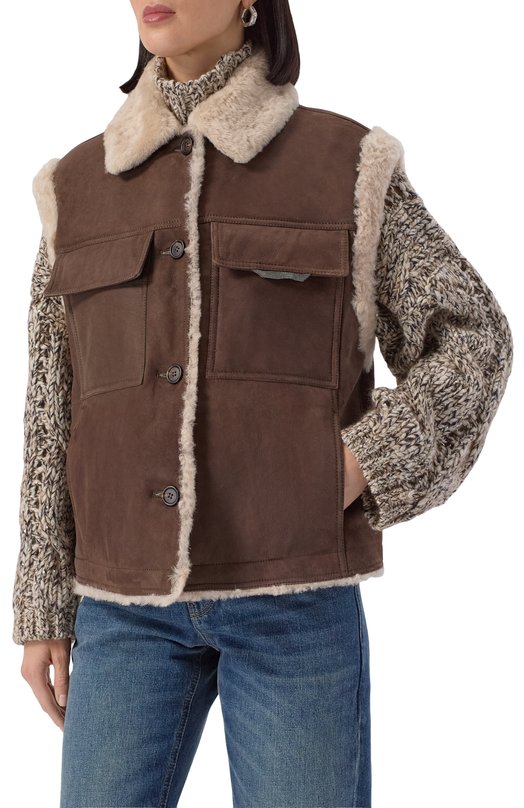 Жилет из овчины Brunello Cucinelli MPMBP7680P Коричневый  MPMBP7680P Фото 3