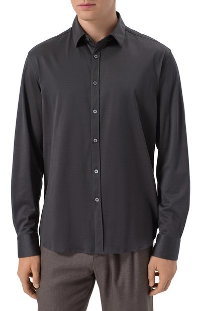 Хлопковая рубашка CANALI темно-серого цвета по цене 33600 руб., арт. CSL7077/GN02310, фото 3 Хлопковая рубашка CANALI, арт. CSL7077/GN02310, фото 3