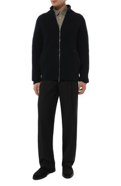 Мужской кардиган из шерсти и кашемира GIVENCHY темно-синего цвета, арт. BM90PW4YGB | Фото 2 (Материал внешний: Кашемир, Шерсть; Длина (для топов): Стандартные; Рукава: Длинные; Мужское Кросс-КТ: Кардиган-одежда; Стили: Кэжуэл; Застежка: Пуговицы)