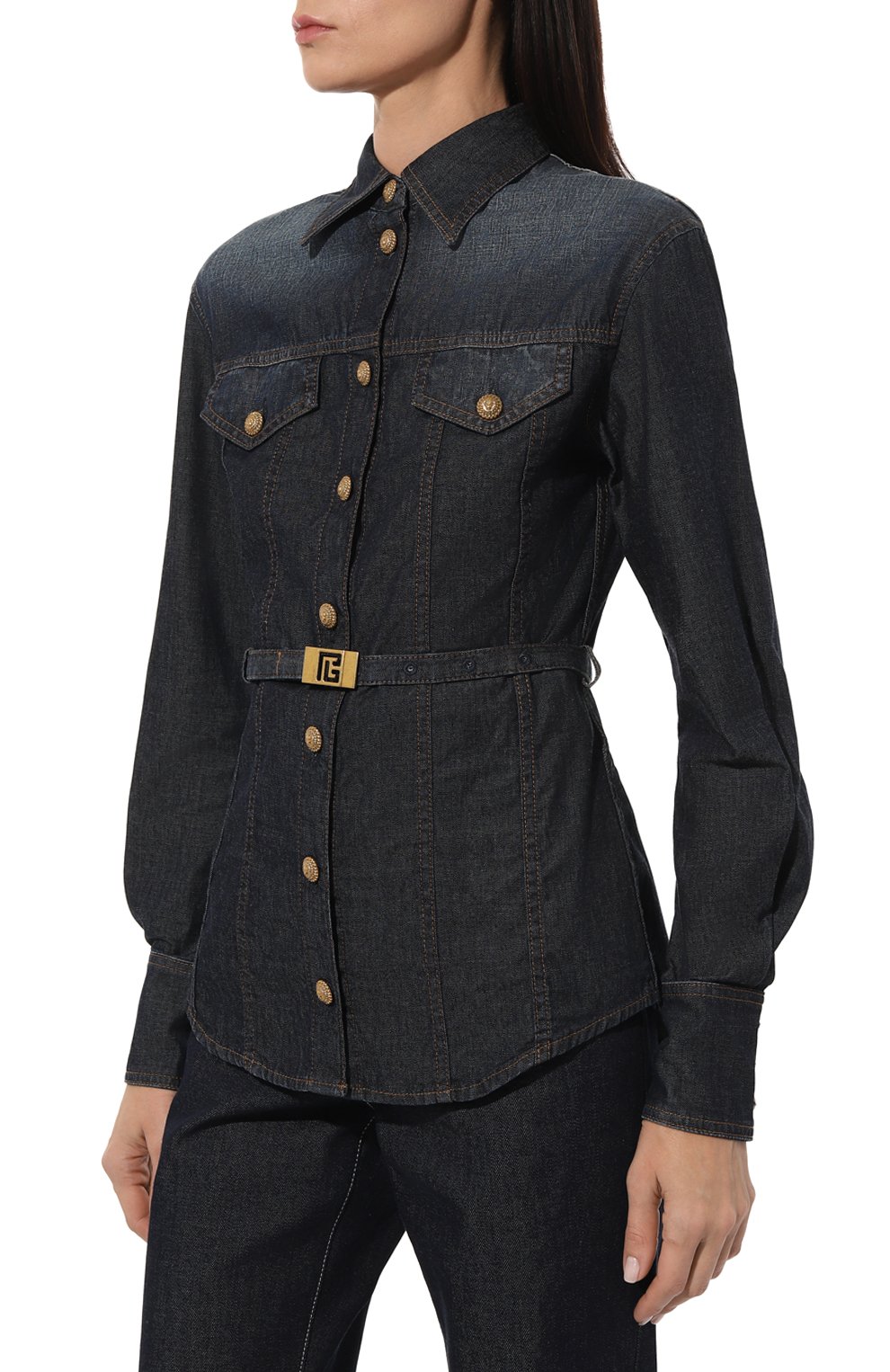 Джинсовая рубашка BALMAIN темно-синего цвета по цене 162500 руб., арт. BF0HC060DD63, фото 3 Джинсовая рубашка BALMAIN, арт. BF0HC060DD63, фото 3