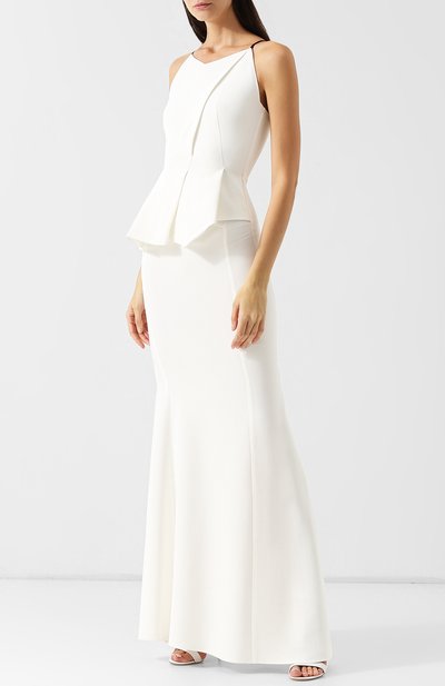 Приталенное платье-макси с оборкой ROLAND MOURET белого цвета по цене 173500 руб., арт. PW18/S0400/F2241, фото 3 Приталенное платье-макси с оборкой ROLAND MOURET, арт. PW18/S0400/F2241, фото 3