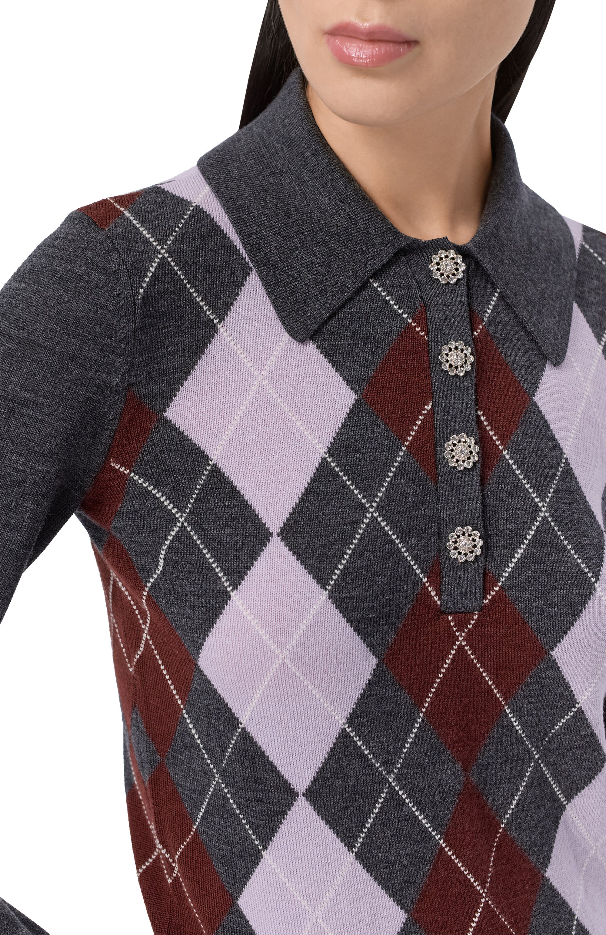 Шерстяное поло SELF-PORTRAIT темно-серого цвета по цене 59650 руб., арт. RS26185TGR, фото 5 Шерстяное поло SELF-PORTRAIT, арт. RS26185TGR, фото 5