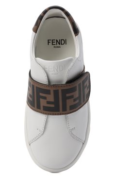 Мужского кожаные кеды FENDI белого цвета, арт. JMR326/A7N4/20-26 | Фото 4 (Мальчики Кросс-КТ: Обувь-низкие; Региональные ограничения белый список (Axapta Mercury): Не проставлено; Нос: Не проставлено; Кросс-КТ: велькро; Статус проверки: Проверена категория; ширина носка стельки: 5,5, 5,7, 5,9, 6; толщина подошвы: 2)