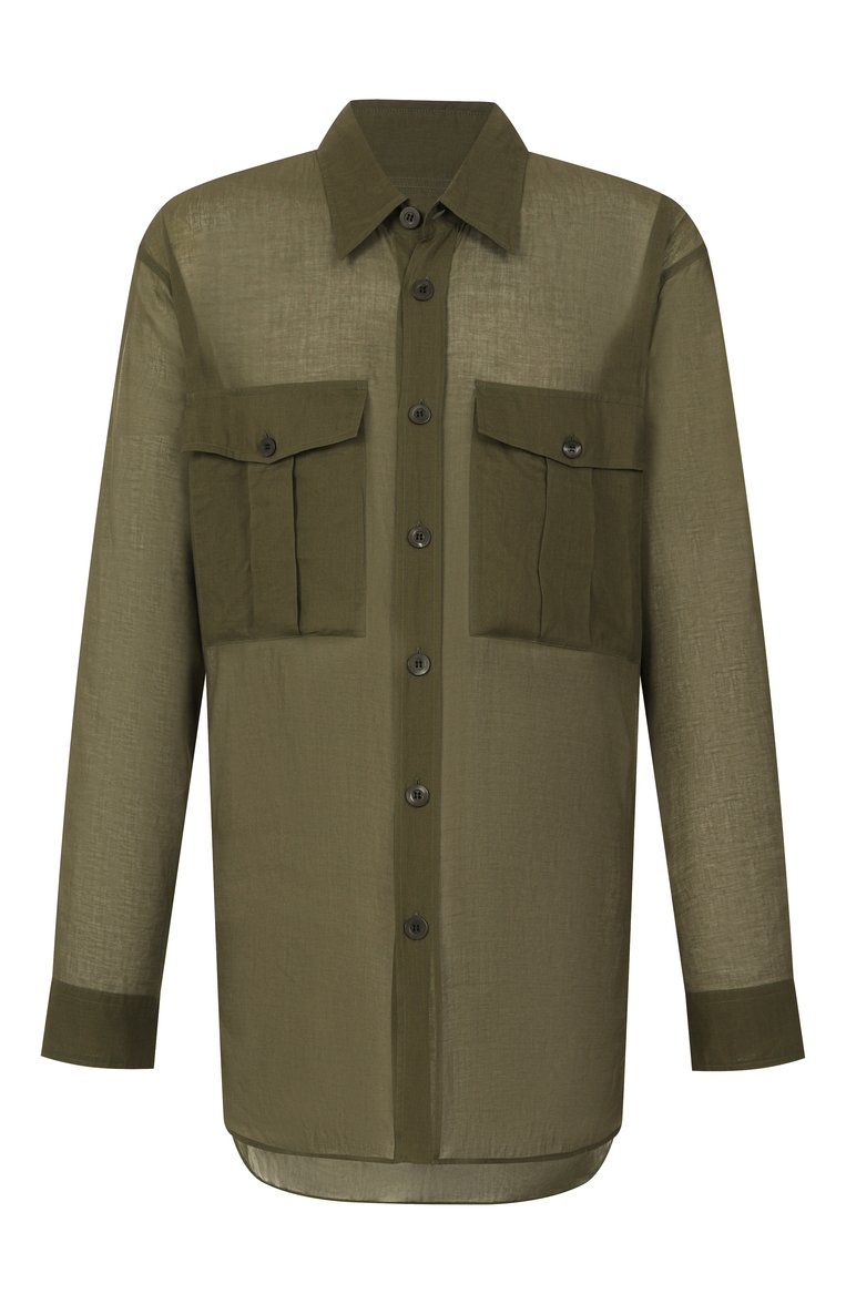 Мужская хлопковая рубашка DRIES VAN NOTEN хаки цвета, арт. 251-020721-1160 | Фото 1 (Длина (для топов): Удлиненные; Материал внешний: Хлопок; Рукава: Длинные; Случай: Повседневный; Воротник: Кент; Манжеты: На пуговицах; Стили: Милитари, Гранж; Принт: Однотонные; Автоматизация состава: Проставлено; Автоматизация ТО: Проставлено)