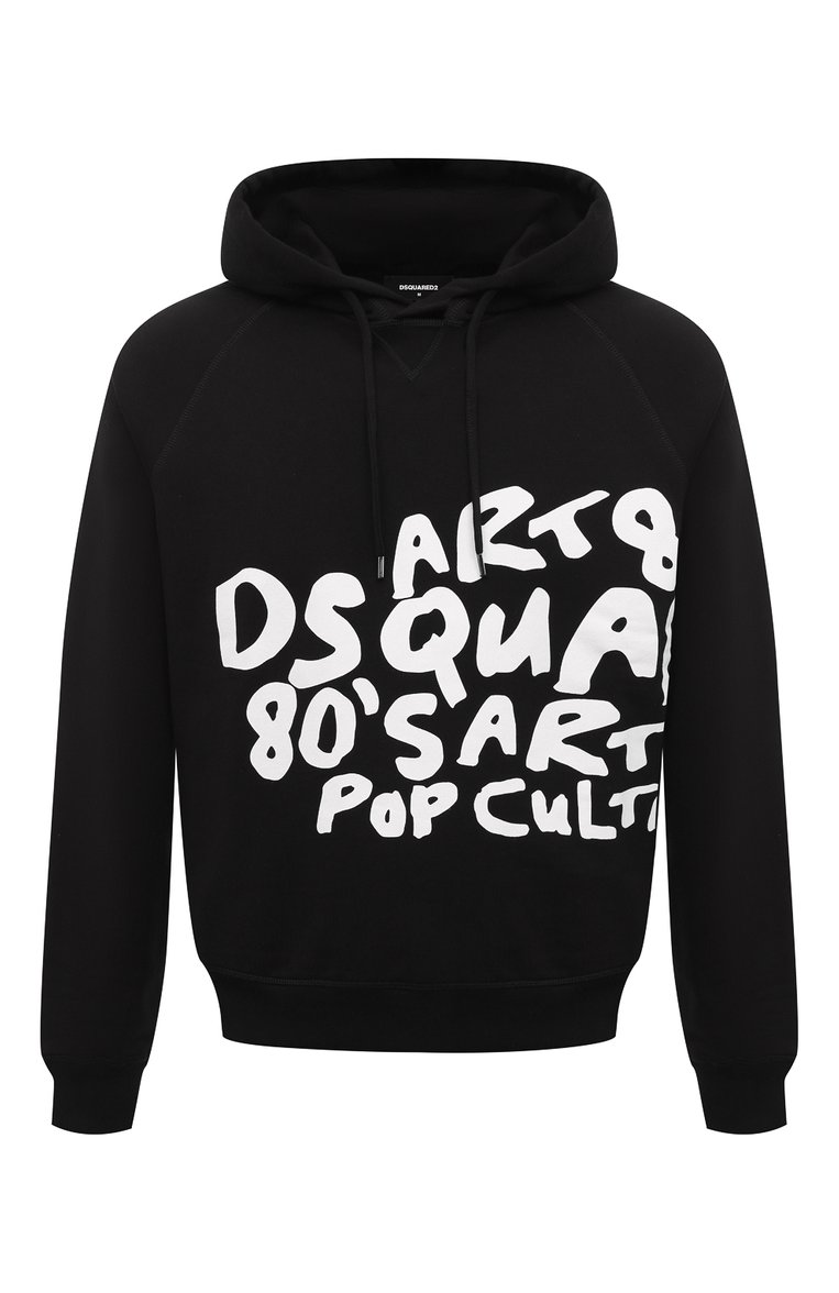 Мужской хлопковое худи DSQUARED2 черного цвета, арт. S74GU0775/S25551 | Фото 1 (Рукава: Длинные; Длина (для топов): Стандартные; Стили: Гранж; Принт: С принтом; Мужское Кросс-КТ: Худи-одежда; Материал сплава: Проставлено; Материал внешний: Хлопок; Драгоценные камни: Проставлено)