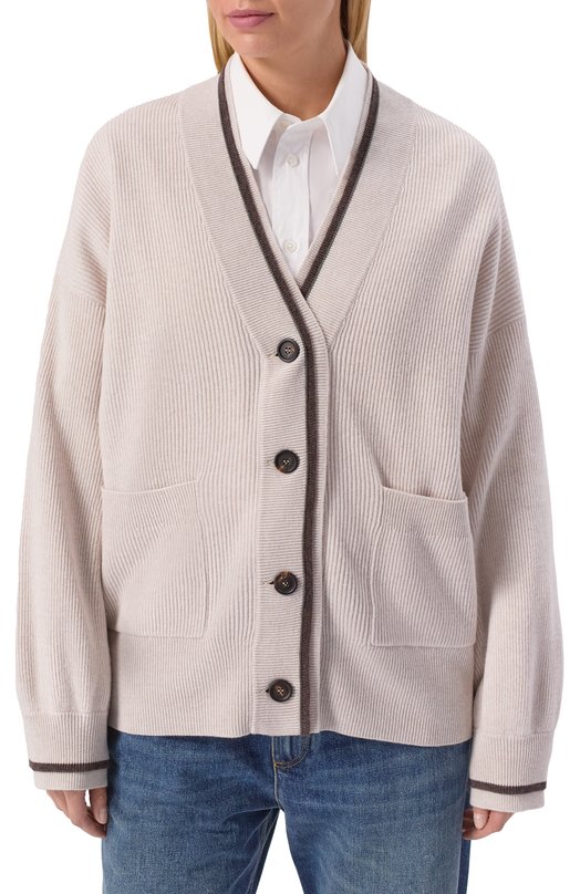 Кардиган из шерсти и кашемира Brunello Cucinelli M16222716 Кремовый  M16222716 Фото 3