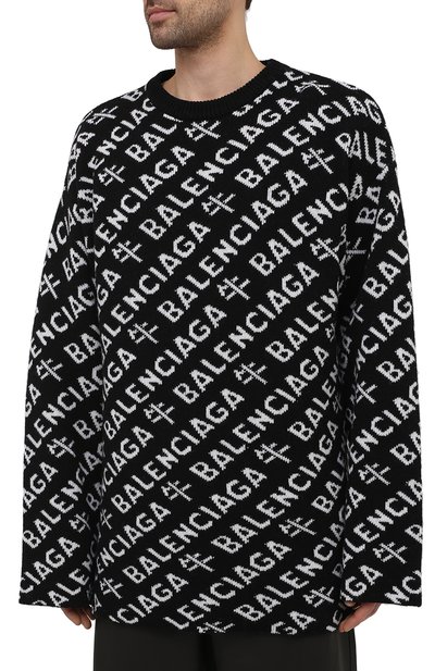 Шерстяной свитер BALENCIAGA черно-белого цвета по цене 121500 руб., арт. 648042/T1599, фото 3 Шерстяной свитер BALENCIAGA, арт. 648042/T1599, фото 3