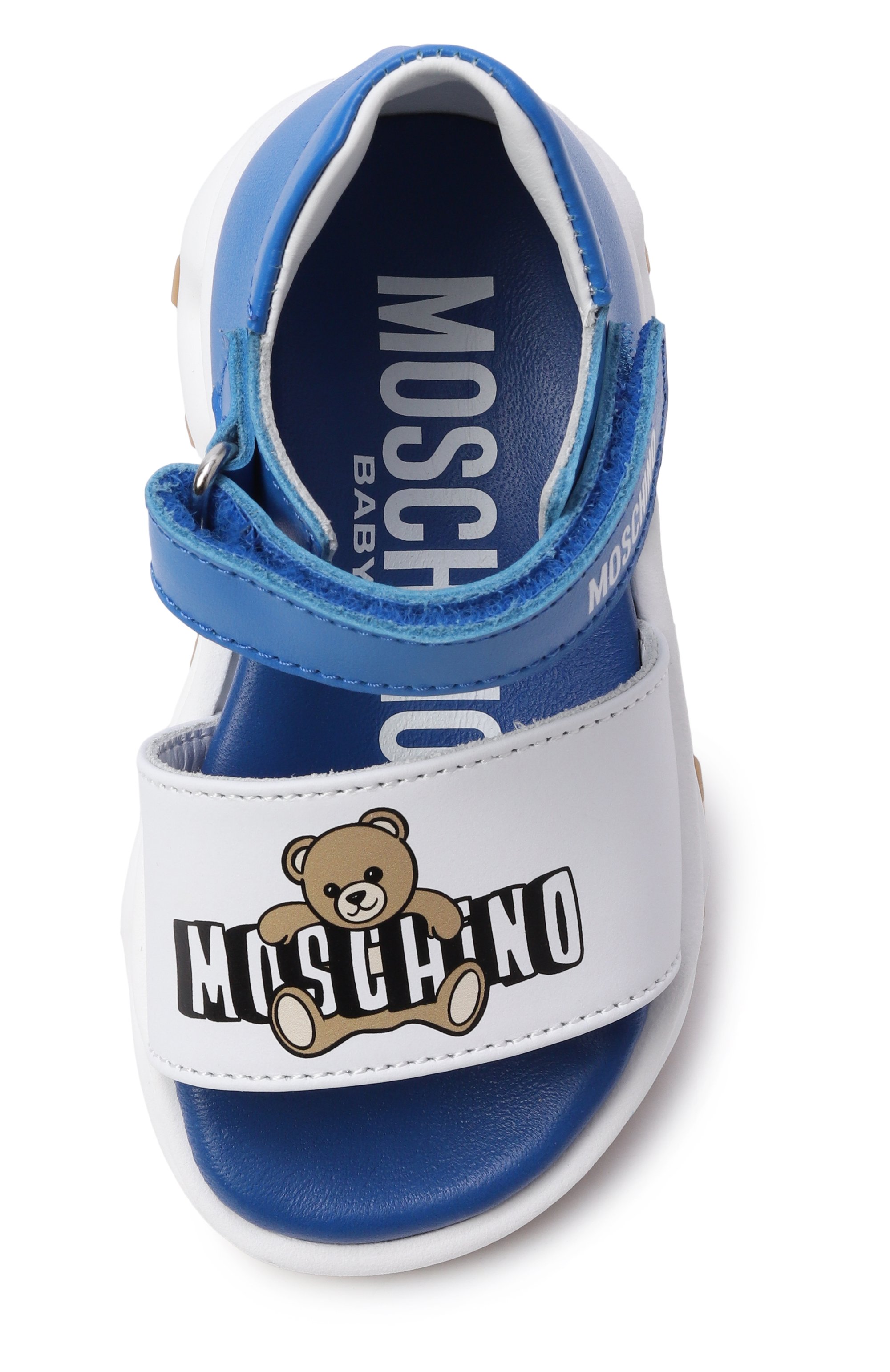 Кожаные сандалии MOSCHINO синего цвета по цене 23450 руб., арт. 82935/VAR1, фото 4 Кожаные сандалии MOSCHINO, арт. 82935/VAR1, фото 4