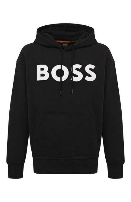 Мужской хлопковое худи BOSS черного цвет�а, арт. 50487134 | Фото 1 (Длина (для топов): Удлиненные; Материал сплава: Проставлено; Материал внешний: Хлопок; Рукава: Длинные; Драгоценные камни: Проставлено)