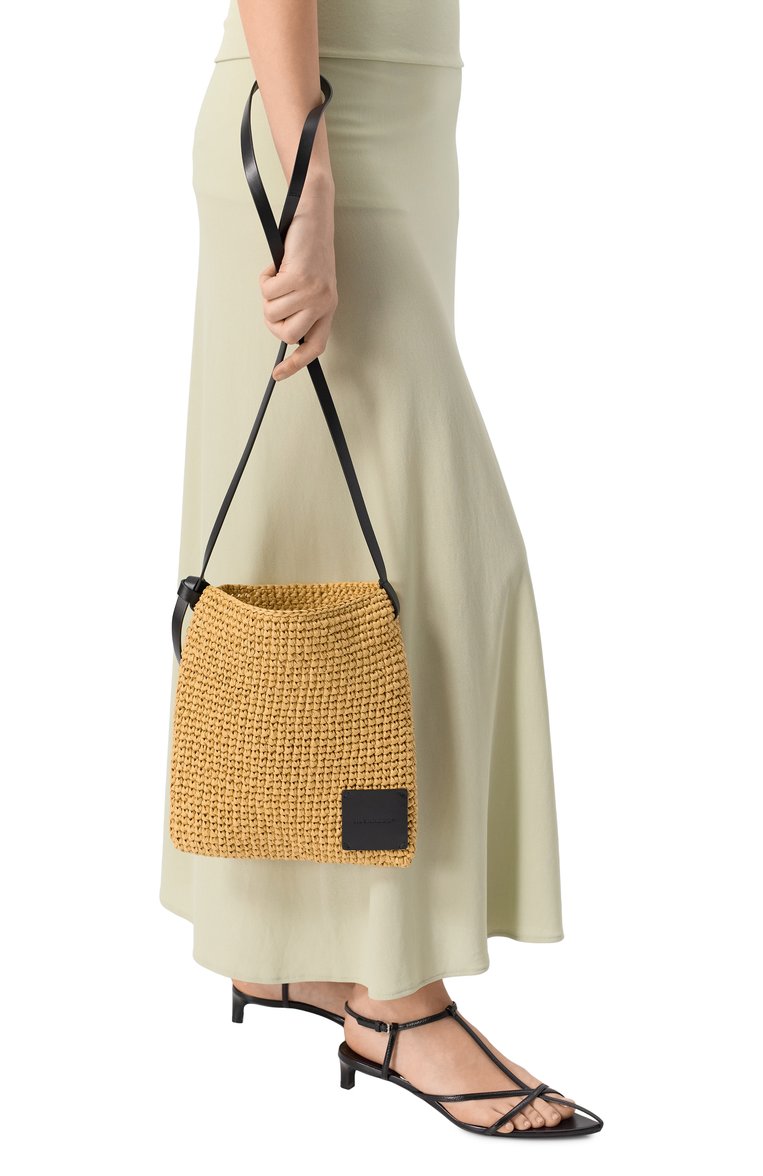 Женская сумка tangle j+ JIL SANDER бежевого цвета, арт. J42WG0033-P7347 | Фото 2 (Ремень/цепочка: На ремешке; Размер: medium; Материал: Рафия; Автоматизация состава: Проставлено; Автоматизация ТО: Проставлено)