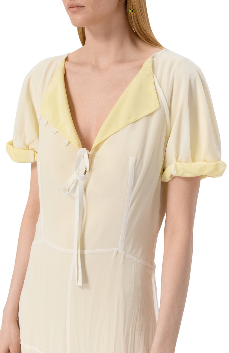 Женское шелковое платье JIL SANDER  цвета, арт. J03CT0460/J55081 | Фото 5 (Рукава: Короткие; Материал внешний: Шелк; Автоматизация ТО: Проставлено; Длина Ж (юбки, платья, шорты): Миди; Автоматизация состава: Проставлено; Женское Кросс-КТ: Платье-одежда; Случай: Повседневный; Стили: Кэжуэл)