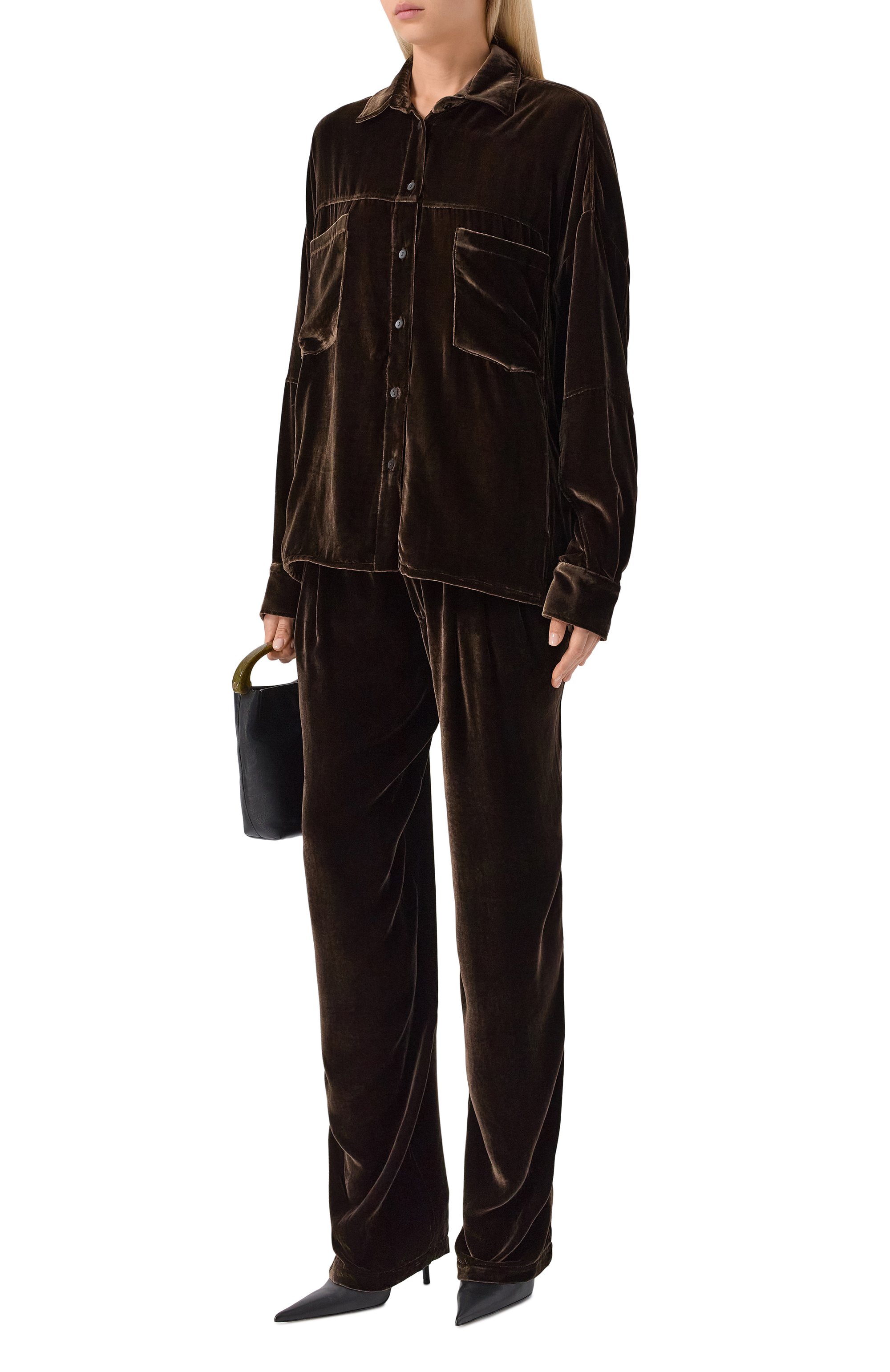 Бархатные брюки ANDREA YA'AQOV коричневого цвета по цене 79950 руб., арт. 25WVEL24/SILK VISC0SE, фото 2 Бархатные брюки ANDREA YA'AQOV, арт. 25WVEL24/SILK VISC0SE, фото 2