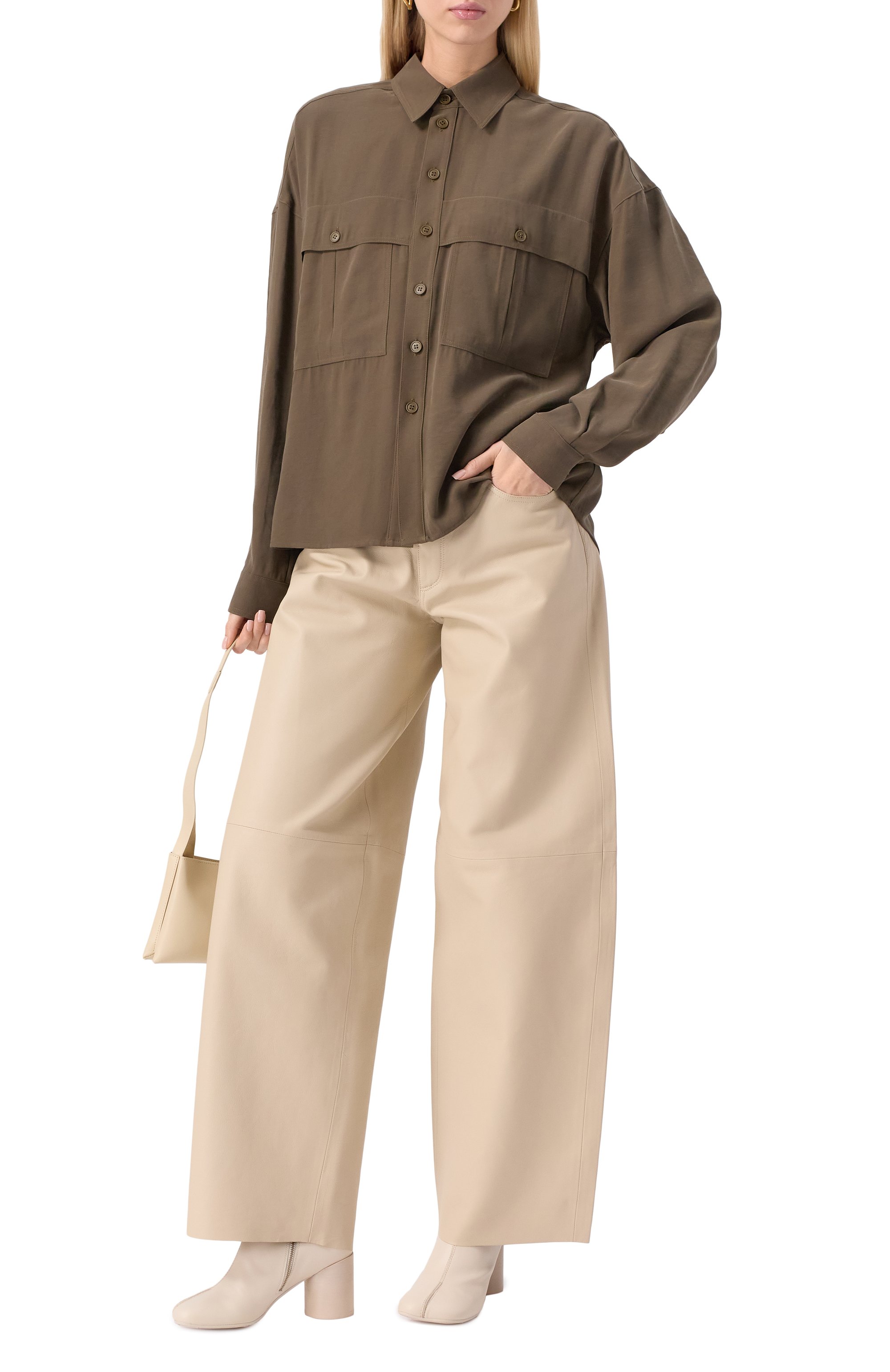 Рубашка из вискозы THE ANDAMANE хаки цвета по цене 39950 руб., арт. T170919A/TNV121, фото 2 Рубашка из вискозы THE ANDAMANE, арт. T170919A/TNV121, фото 2