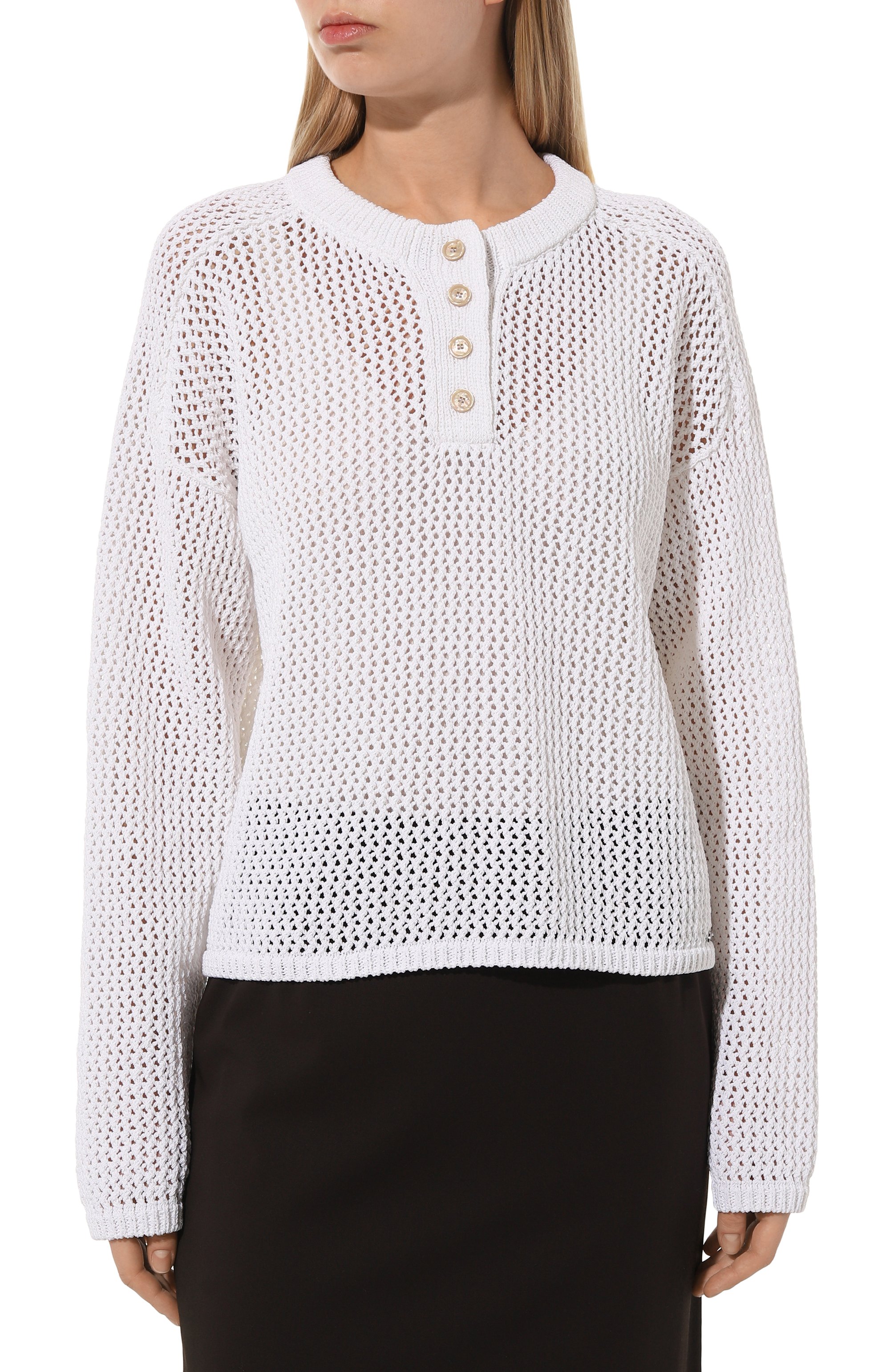 Хлопковый пуловер KITON белого цвета по цене 106000 руб., арт. D57722100, фото 3 Хлопковый пуловер KITON, арт. D57722100, фото 3