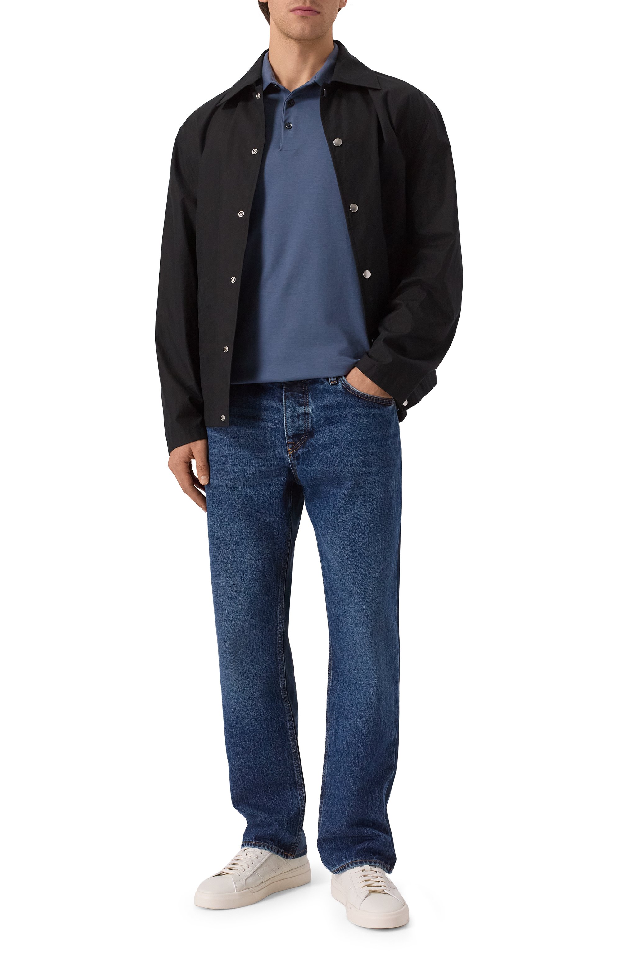 Хлопковое поло BOSS синего цвета по цене 17950 руб., арт. 50468392, фото 2 Хлопковое поло BOSS, арт. 50468392, фото 2